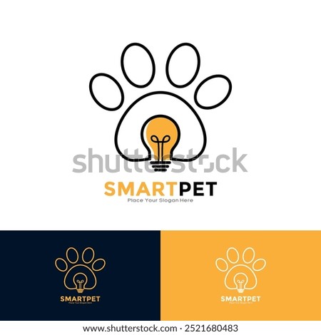 Pet paw logo design template with light bulb design vector. Suitable for business, technology, Symbol pet smart