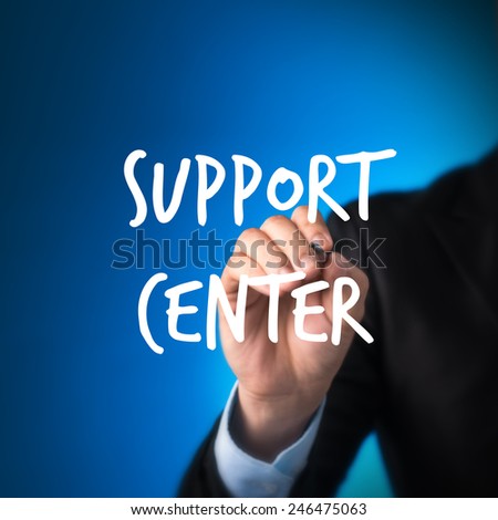 business man writing support center
