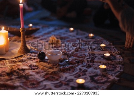 Candlelight ritual at a yoga retreat Stock fotó © 