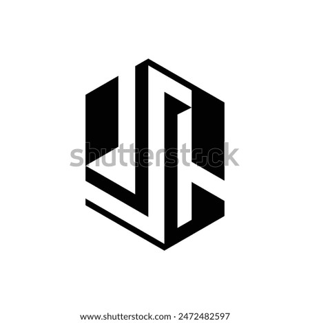 Abstract hexagonal emblem looklike letter J, G, C, L, S