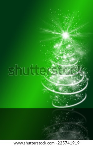 christmas card with green and black background, white christmas tree