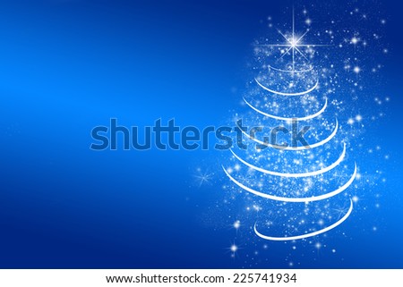 christmas postcard, blue and white background, white christmas tree