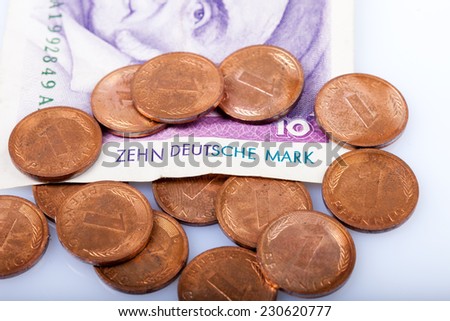 former german hard money and 10 Mark Banknote,