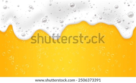 Realistic beer background with flowting foam and bubbles 