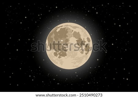 Starry night sky background with full moon and bright stars