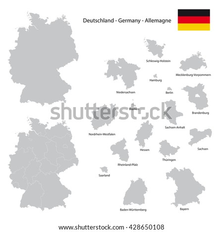 germany country map collection with separated federal state silhouettes, high detailed, 