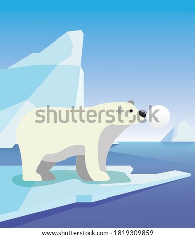 Vector North Pole with Polar Bear and Blue Sky. Create with Adobe Illustrator CC 2019