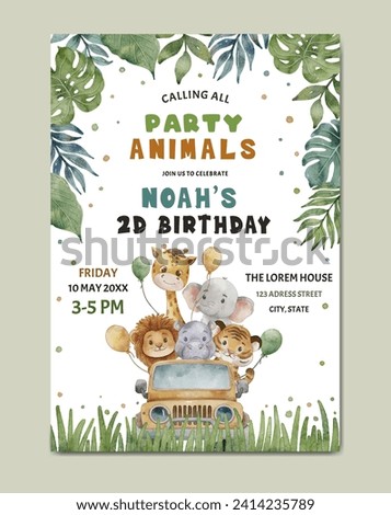 birthday safari theme watercolor template background