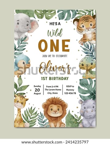 birthday safari theme watercolor template background