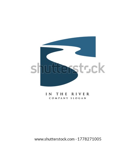 winding road river creek logo design vector illustration