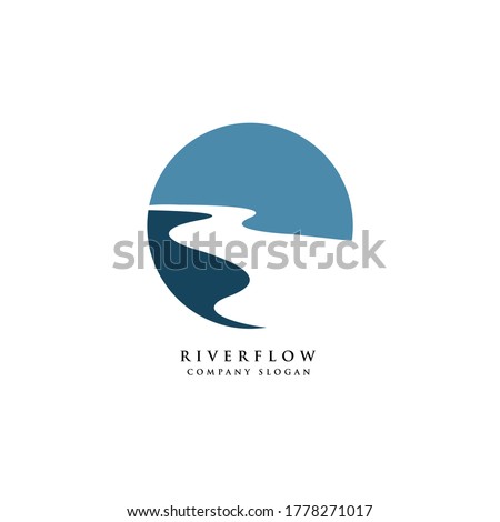 river creek winding road logo design illustration