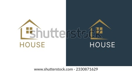 House Logo. Gold House Symbol Geometric Linear Style isolated on Double Background. Usable for Real Estate, Construction, Architecture and Building Logos.