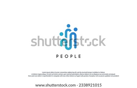 Abstract People Logo. Blue Rounded Line Linked Human Icon Pulse Wave Style isolated on White Background. Usable for Teamwork and Family Logos. Flat Vector Logo Design Template Element