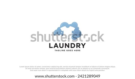 laundry logo in shades of blue with bubbles foam and washing clothes, simple creative logo vector inspiration