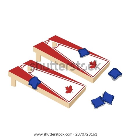 Cornhole Boards Vector Illustration Isolated in White Background. Red Corn Hole Boards With Canadian Flags.