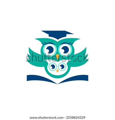 Owl Mother and Children Education Logo Design. Owl Cartoon Logo for school, book, learning center symbol.