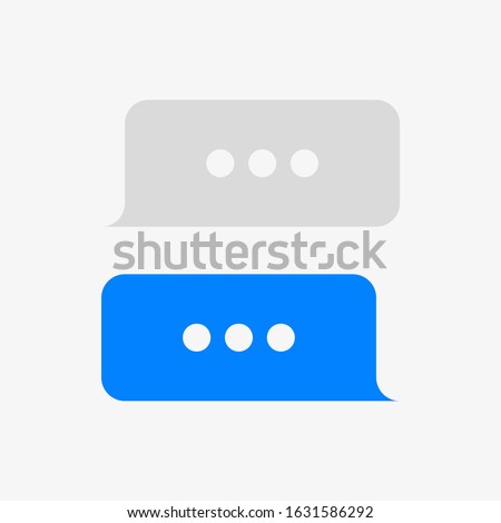A vector symbol of two message bubbles for a messaging app with three dots on white background.