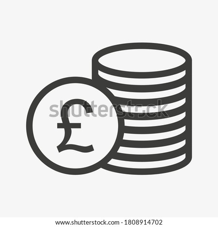 Pound icon. Money outline vector illustration. Pile of coins icon isolated on white background. Stacked cash. British currency symbol.