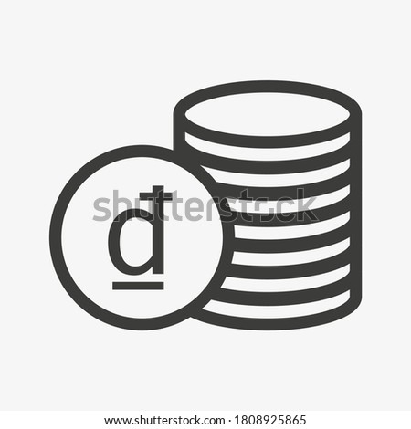 Dong icon. Money outline vector illustration. Pile of coins icon isolated on white background. Stacked cash. Vietnamese currency symbol.