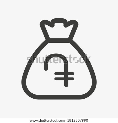 Armenian dram icon. Sack with cash isolated on white background. Money bag outline icon vector pictogram. Currency symbol of Armenia.