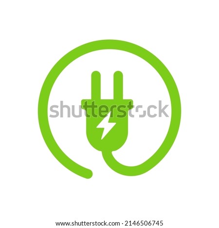 Green electric charger vector icon in a circle