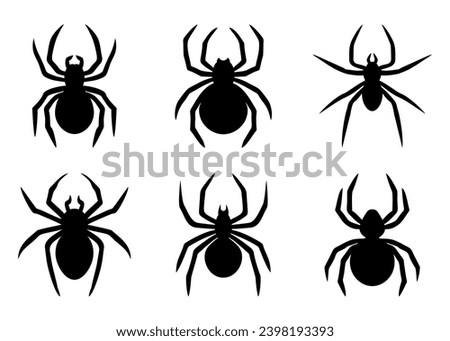 Set of black spider icons. Spider silhouette collection isolated on white background. Vector illustration