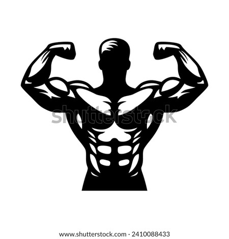 Bodybuilder icon. Man silhouette of a strong man, athlete icon. Body building muscles. Vector illustration