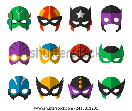 Super hero masks set. Superhero face masque and masking cartoon character. Comic book mask collection. Heroic or savior vector illustration