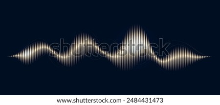 Abstract digital music beat or audio wave with black background. Gold soundwave art with vertical lines. Vector illustration in concept music, sound, technology.	