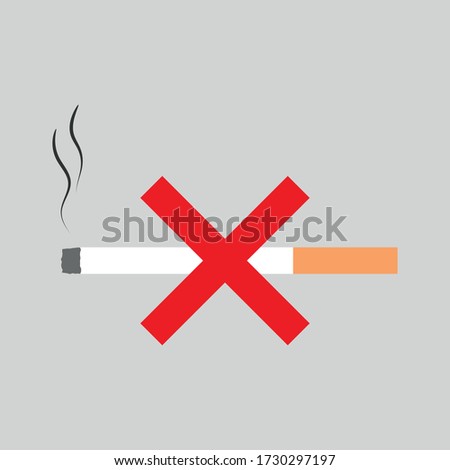 Pictogram vector illustration, no smoking.Smoldering cigarette with a red cross icon.Graphics element,flat design,cartoon style.