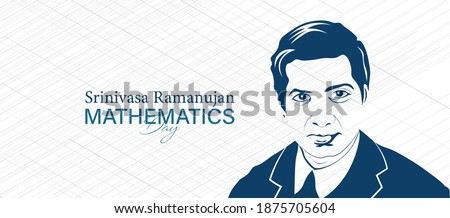 Mathematics Day 22 december Illustration on green background. Vector Illustration for Mathematics day in India showing portrait of Srinivasa Ramanujan.