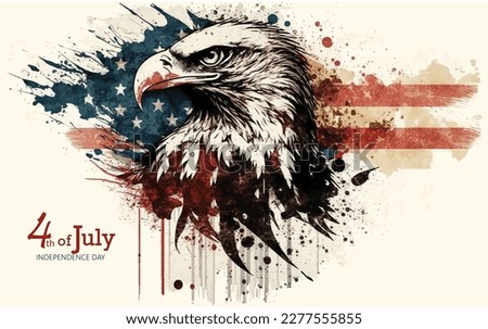 US flag, 4th of July, Independence day. Greeting design brush style with USA patriotic colors firework burst rays. 