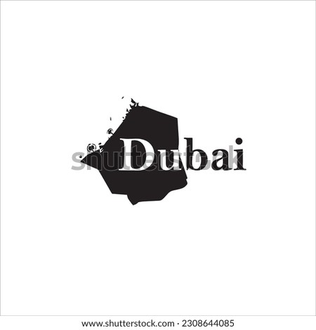 Dubai map and black lettering design on white background