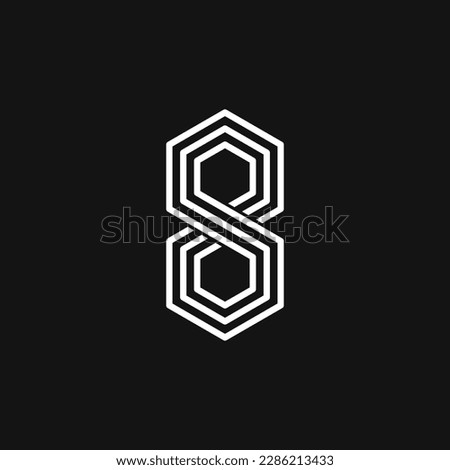 The Logo is a Hexagon number 8. elegant and outline.