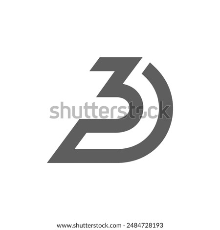 the logo consists of the letter D and number 3. Abstract, outline and elegant.