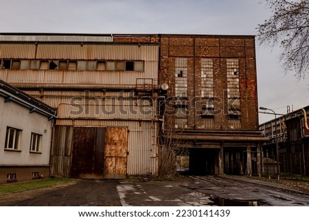 Image, Stock Photo Old industrial building with street and cheerful pennant shadow