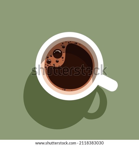 Coffee cup flat design vector image. Cup of coffee top view. Flat style with long shadow. Vector modern flat design illustration on mug with black coffee