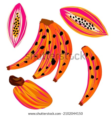 set of digital isolated colorful gouache tropical fruits artsy Foto d'archivio © 