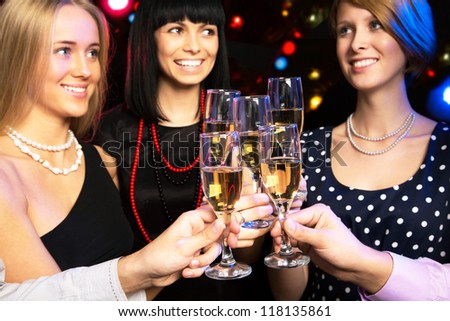 Portrait Of Happy Friends Wishing You Merry Christmas Stock Photo