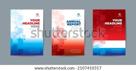 Abstrac random transparant rectangle with bright and dark blue and red backgound A4 size book cover template for annual report, magazine, booklet, proposal, portofolio, brochure, poster