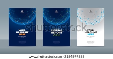 Abstract trianggle and dot connected with line polygon globe with dark blue backgound A4 size book cover template for annual report, background, banner, book, brochure, business, catalog