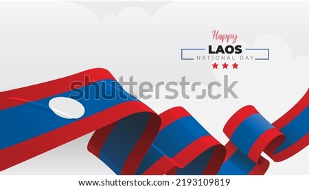 Laos National Day greeting banner with waving national flag on white cloud vector illustration