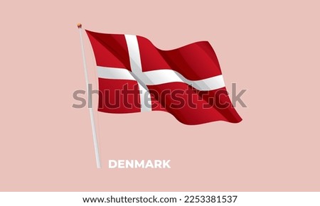 Denmark flag waving at the flagpole. Vector 3D