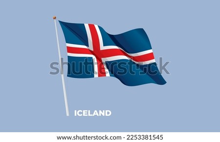Iceland flag waving at the flagpole. Vector 3D
