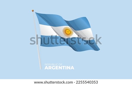 Argentina flag waving at the flagpole. Vector 3D