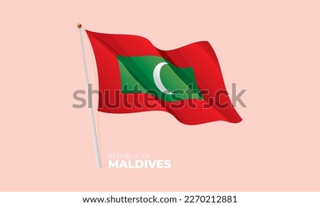Maldives flag waving at the flagpole. Vector 3D