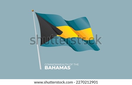 The Bahamas flag waving at the flagpole. Vector 3D