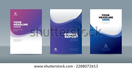 Abstract curve shape on blue purple and white color background - A4 size book cover template for annual report, magazine, booklet, proposal, portfolio, brochure, poster Foto d'archivio © 