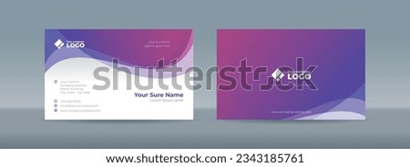 Set of double sided business card templates with abstract curves on purple and white background