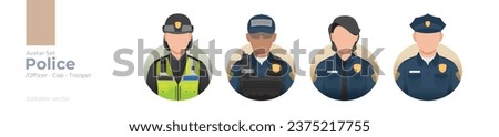 Police picture avatar icons. Illustration of men and women wearing police uniform